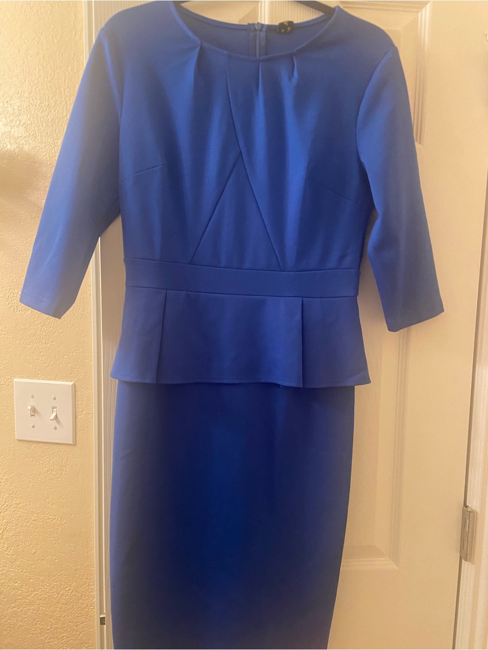 Royal Blue Long Sleeve Peplum Sheath Dress - Women's